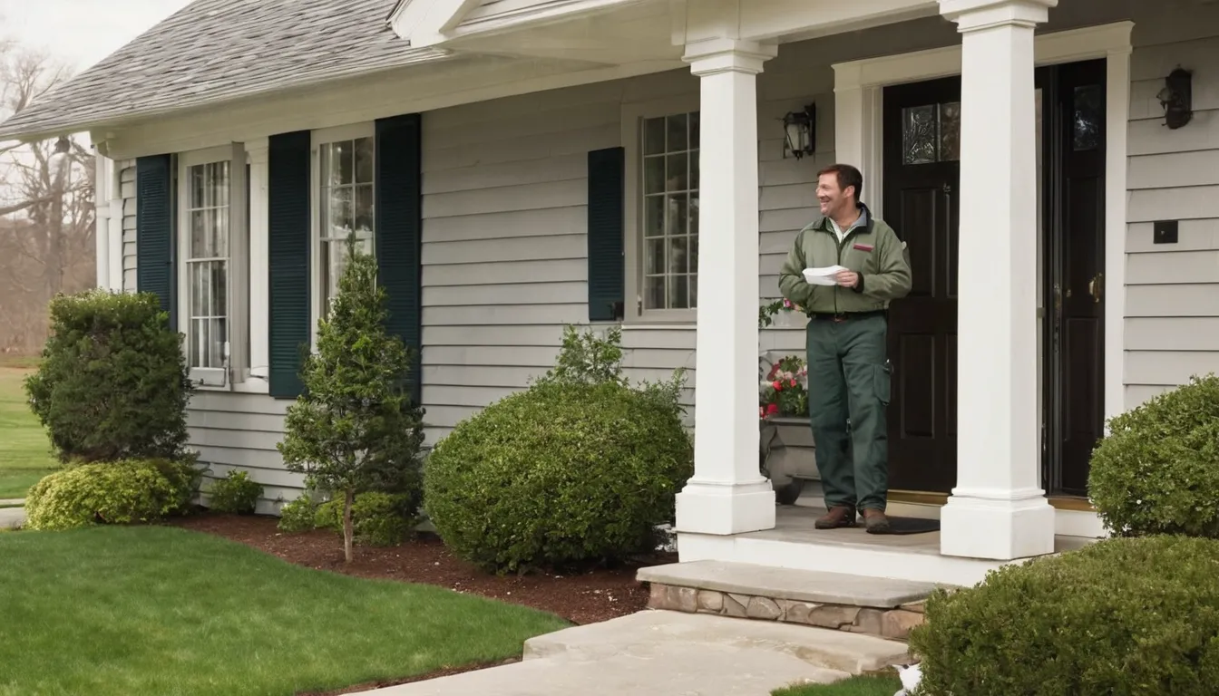 A friendly pest provider talking with a homeowner at the front door of a home near Murrysville
