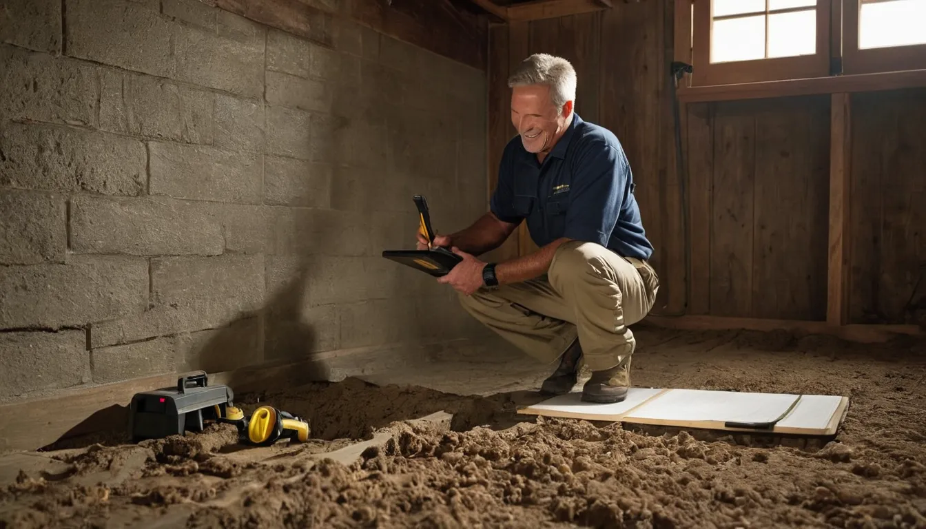 A friendly termite provider showing a homeowner a small mud tube on a basement foundation wall in a home near Murrysville